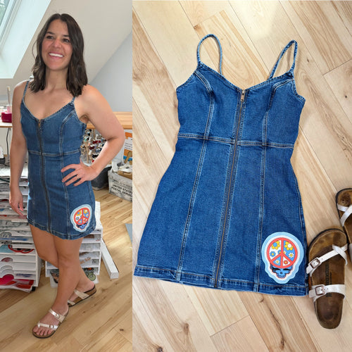 60’s Flower Power Stealie Mini Denim Dress - Size Small (4/6)