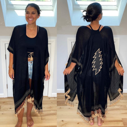 Long Black Grateful Robe Kimono - One Size Fits All (Only One left!Ships 4/1)